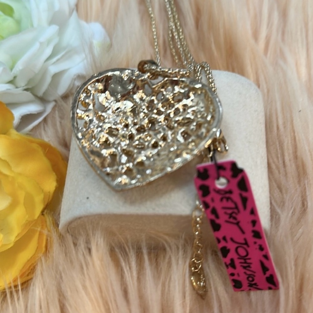 Floral Heart Pendant Necklace With Yellow Gemstone & Enamel NEW! FIRM 65% OFF - Picture 4 of 4